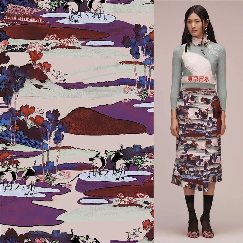 

Brand fashion 100% cotton fabric dress landscape picture scroll pattern printed fabric for sewing shirt patchwork by the yard