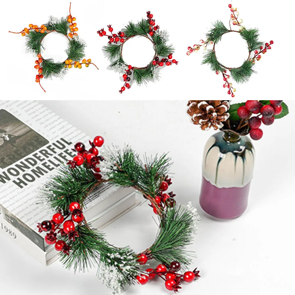 

1Pcs Christmas Garland Simulation Pine Needles Berry Flower Plant Wreath Home Door Hanging Xmas Tree Decoration Ornaments