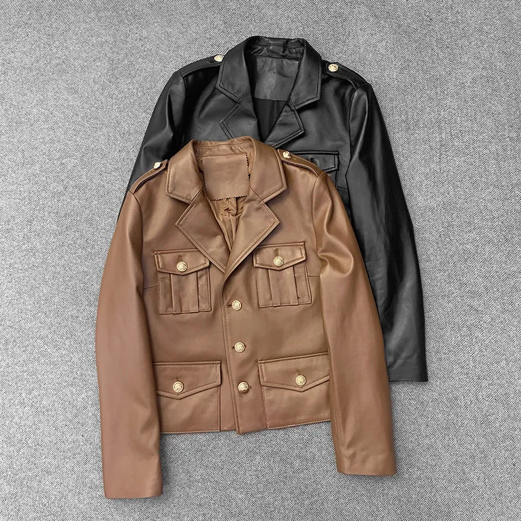 

Куртка женская демисезонная из натуральной кожи с карманами, C109