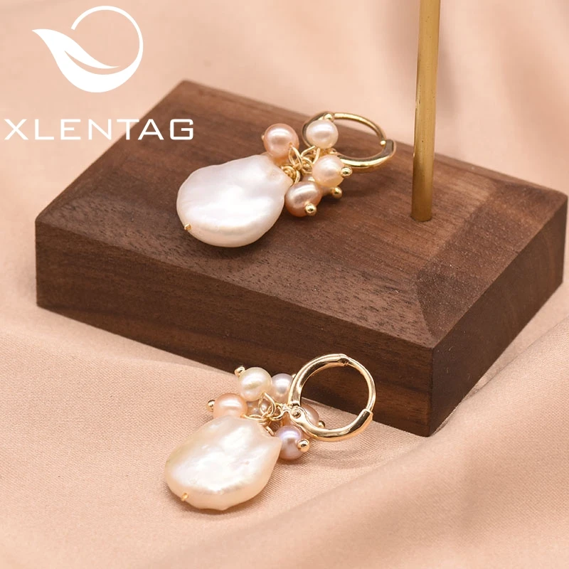 XlentAg 100% натуральные пресноводные белые жемчужные Висячие серьги для женщин