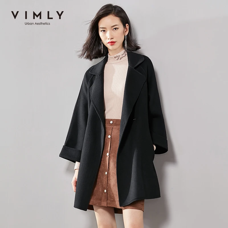 Кашемировое пальто Vimly для женщин Осень-зима винтажная однотонная приталенная