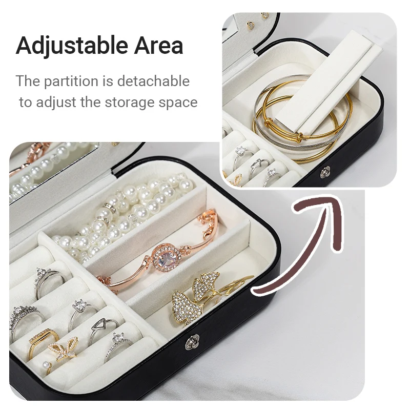 Casegrace Mini Travel Jewelry Organizer Box Double-Layer Girl Gift Storage Case Portable PU Leather Earrings Jewellery Organizer
