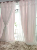 ins princess 2 layers curtains for living room korean fairy pink curtain guaze tulles voile fabrics cortina for girl%e2%80%98s bedroom