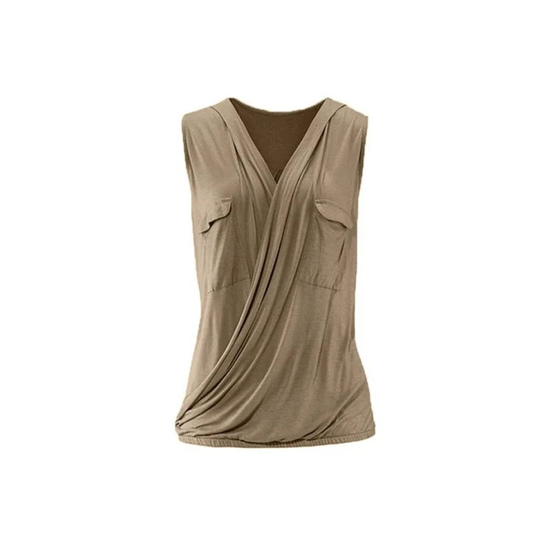 

Summer autumn women's irregular top chest pocket T-shirt