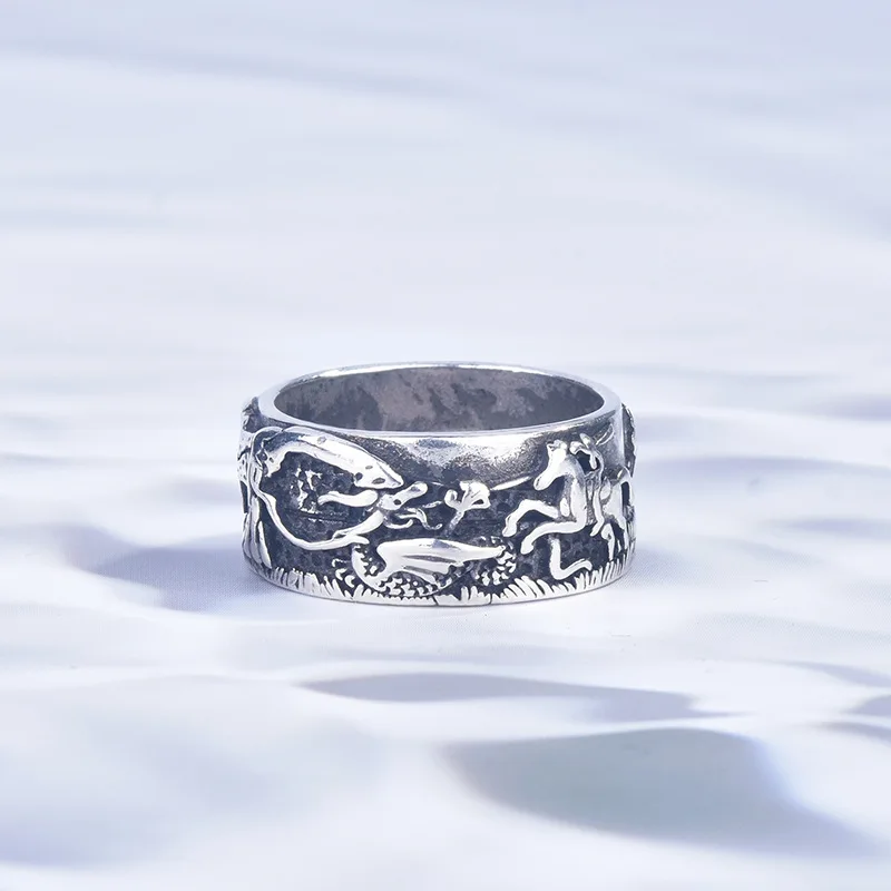 

New Engraving Series Of Vintage Rings Dragon and St George's Battle Horse Hunter rings men and women's stainless steel rings