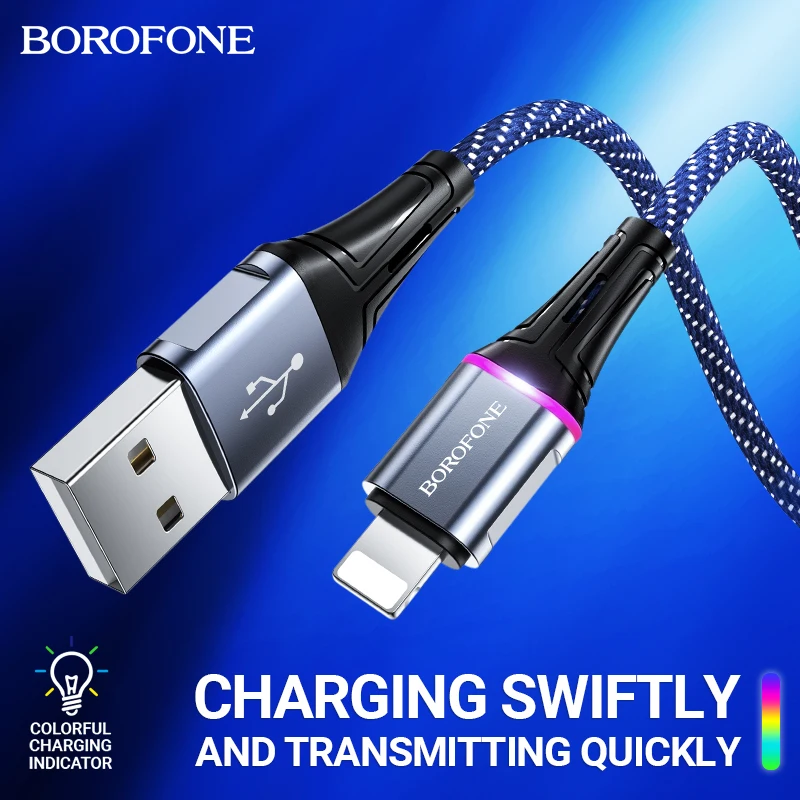 

BOROFONE USB charging cable for Lightning Type-C USB C colorful light cord charger adapter wire data sync for iPhone Android