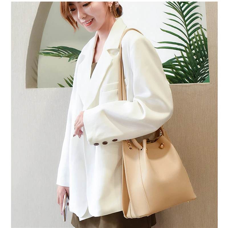 

Fashion Women's Handbags Large Capacity Top-handle PU Leather Bucket Crossbody Bag Casual Messenger Shoulder Bag Female