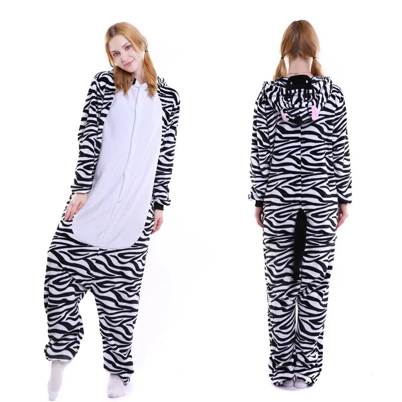 2019 Winter Zebra Pajamas Animal Sleepwear onesie Kigurumi Women Men Unisex Adult Flannel Nightie Home clothes Sets