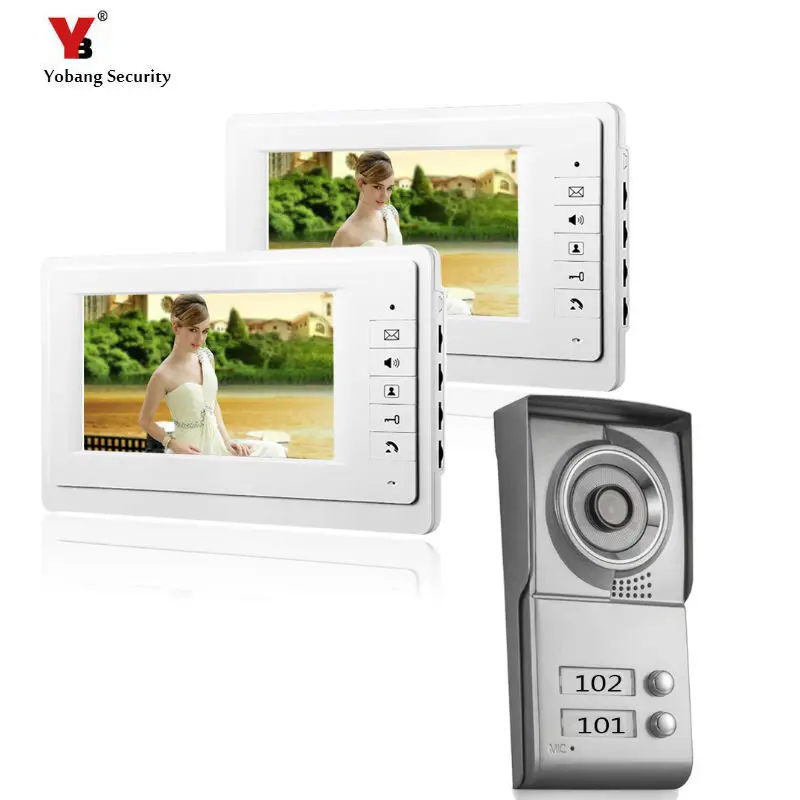816MC12 7 дюймов ЖК 2 квартиры видео домофон система IR-CUT HD 1000TVL камера дверной Звонок камера с 2 кнопками 2 монитора - Цвет: 816MC12