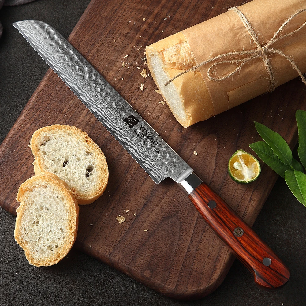 XINZUO 8 inch Bread Kitchen Knife Damascus Stainless Steel Kitchen Knives Brand Bread Cheese Cake  Bread Knife Rosewood Handle images - 6