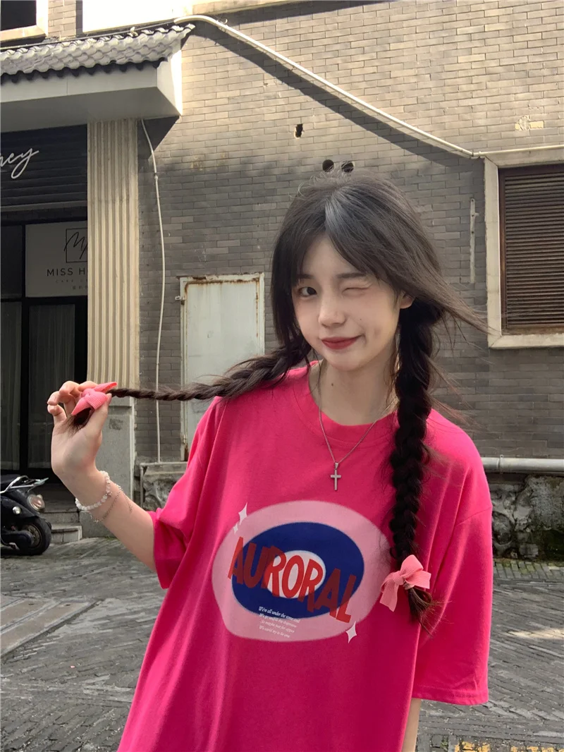 Футболка с коротким рукавом для школьниц Повседневная Свободная футболка