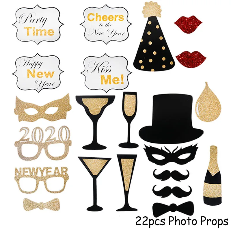 22pcs Photo Props Фоторамка с новогодним декором воздушные шары из фольги новогодние Вечерние Декорации шариковые шары с цифрами - Цвет: 22pcs Photo Props