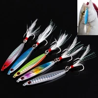 30 discounts hot bright color artificial fish lure bait fishing tackle with feather treble hook