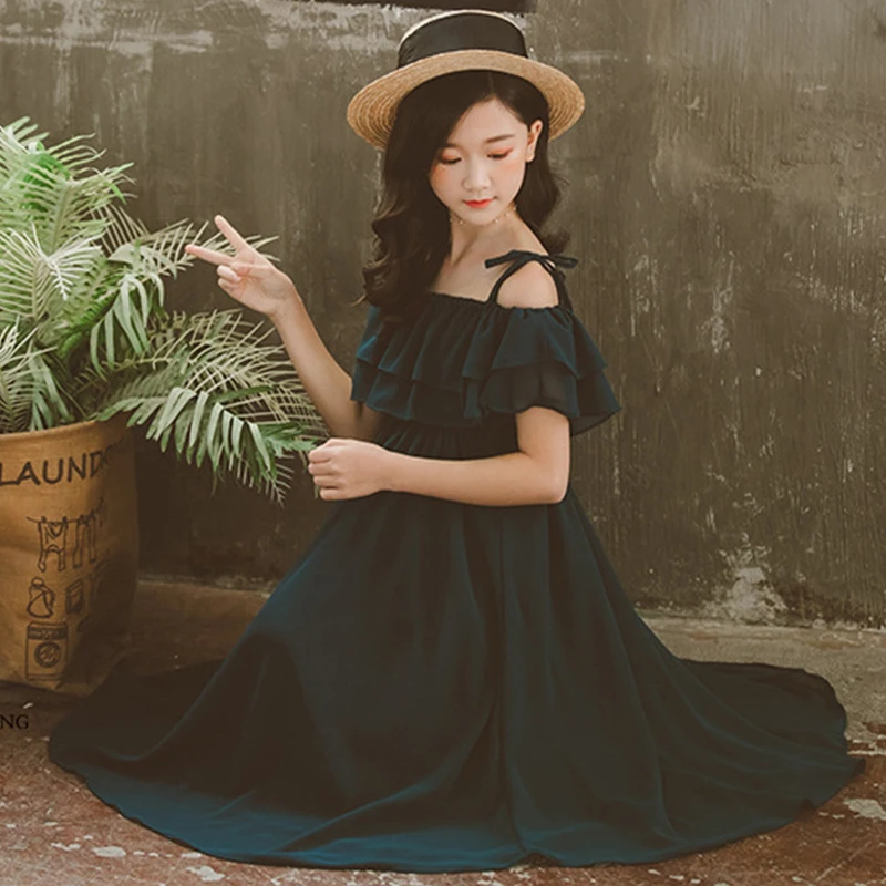 Платье для девочек летняя одежда Детские платья длинное шифоновое красное синее