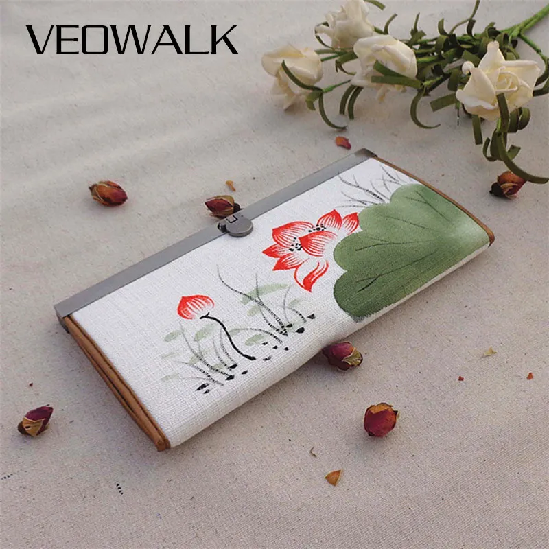 Veowalk/Женская Ручная роспись цветок лотоса Для Женщин Парусиновые кошельки с