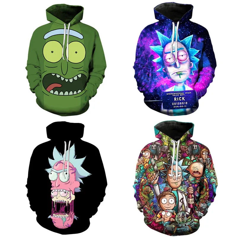Модная плюшевая толстовка с капюшоном Рик и Морти аниме забавный Повседневный