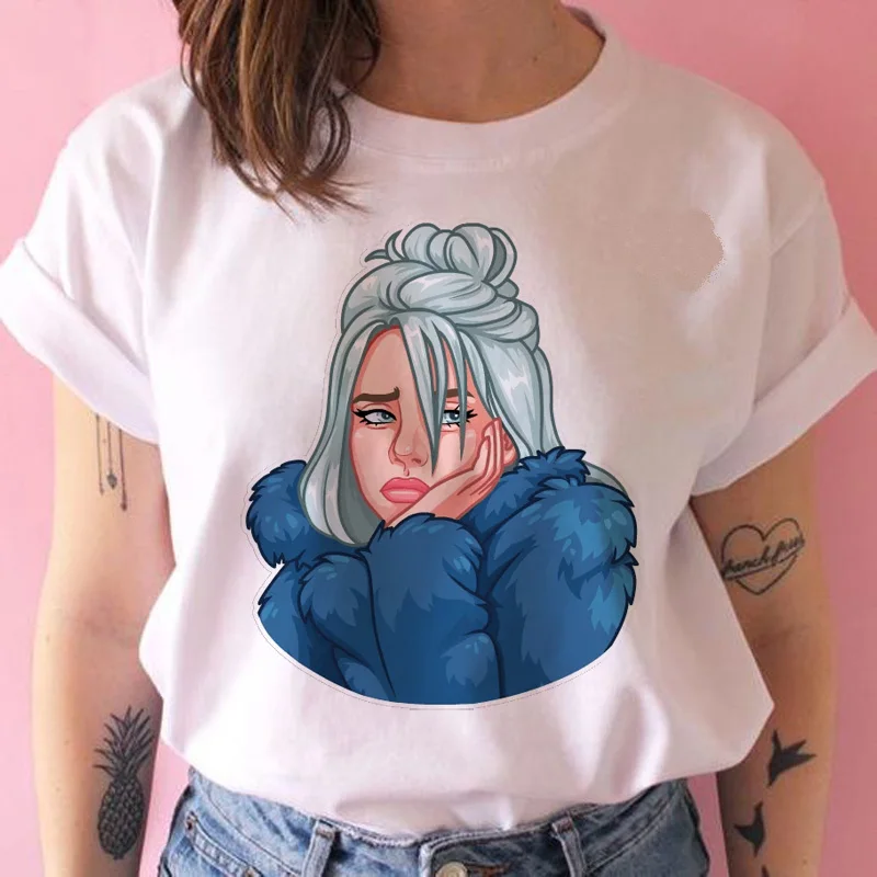 Billie eilish забавная футболка Женская harajuku Bad Guy футболка с изображением уличной kawaii 90s Хип Хоп Футболка короткий рукав Повседневная