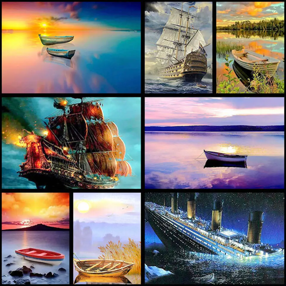 

5D DIY Full Square Circle Diamond Embroidery "Scenic Seaside" Diamond Painting Cross-stitch Home Decoration Arts and Crafts Gift