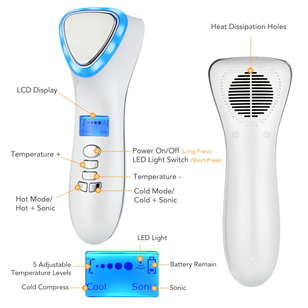 

Ultrasonic Cryotherapy LED Hot Cold Hammer Facial Lifting Vibration Massager Face Body Spa Import Export Ion Beauty Equipment