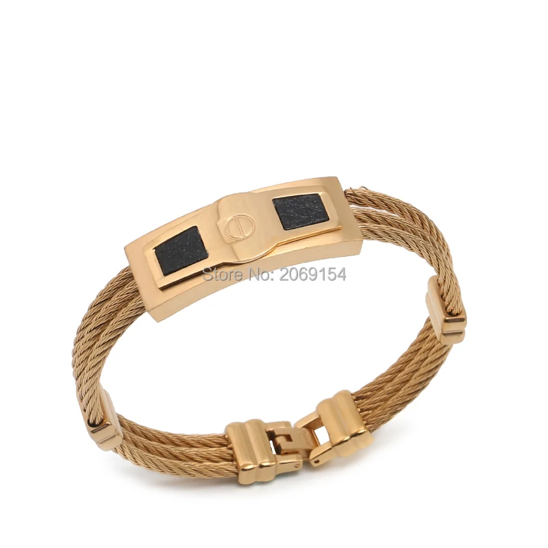 Мужской браслет с цепочкой классический золотистого цвета из нержавеющей стали