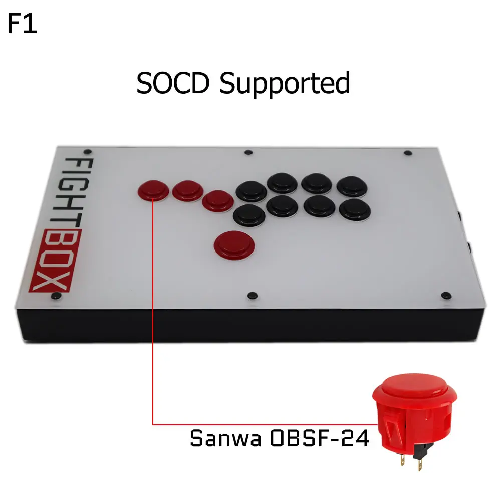 FightBox F1 All Buttons Hitbox Style Arcade Joystick Fight Stick Game Controller For PS4/PS3/PC Sanwa OBSF-24 30 White