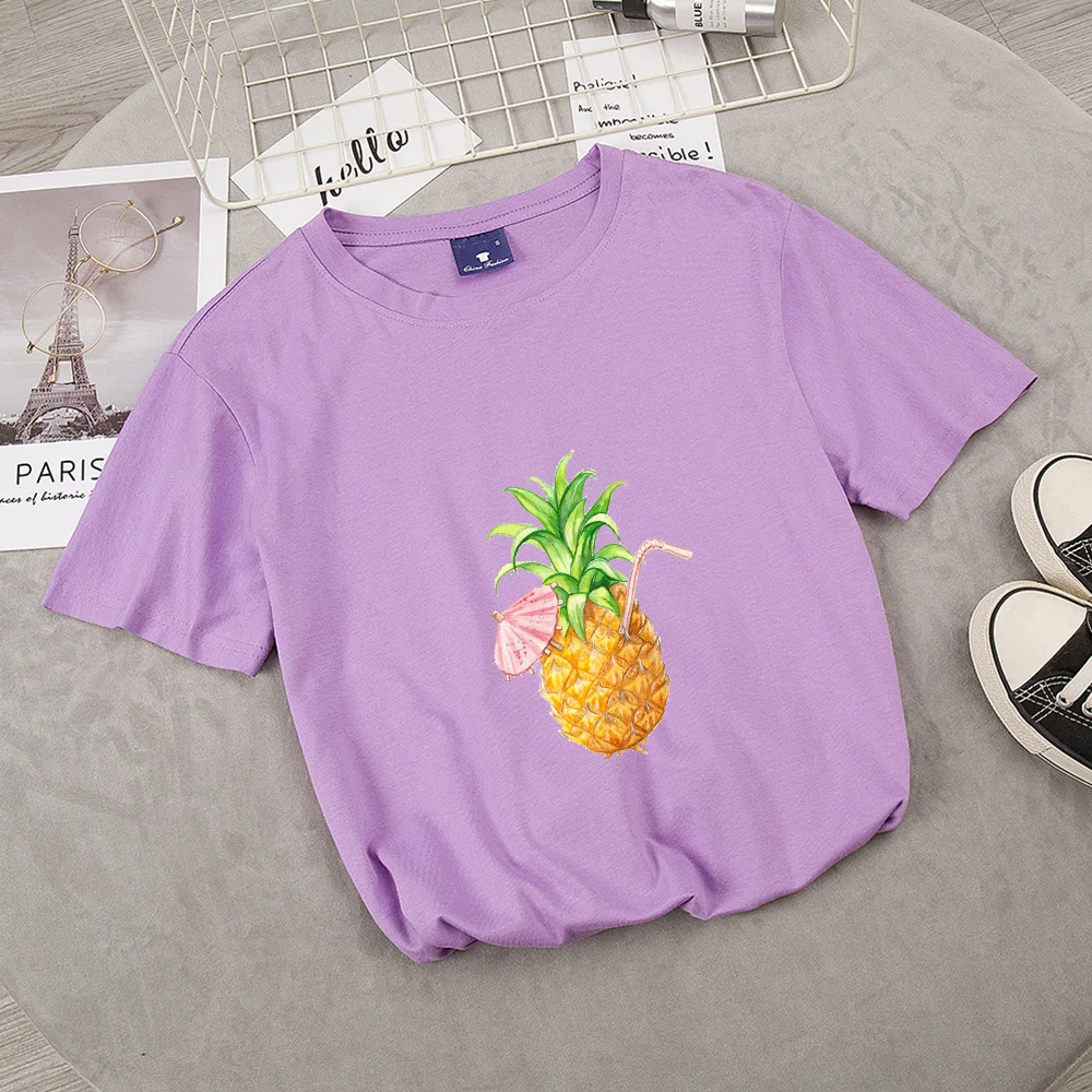 

Pineapple Print Short Sleeve T Shirt Women Harajuku Ullzang T Shirt Korean Style Graphic Tee 90s Aesthetic New Tshirt Female Tee