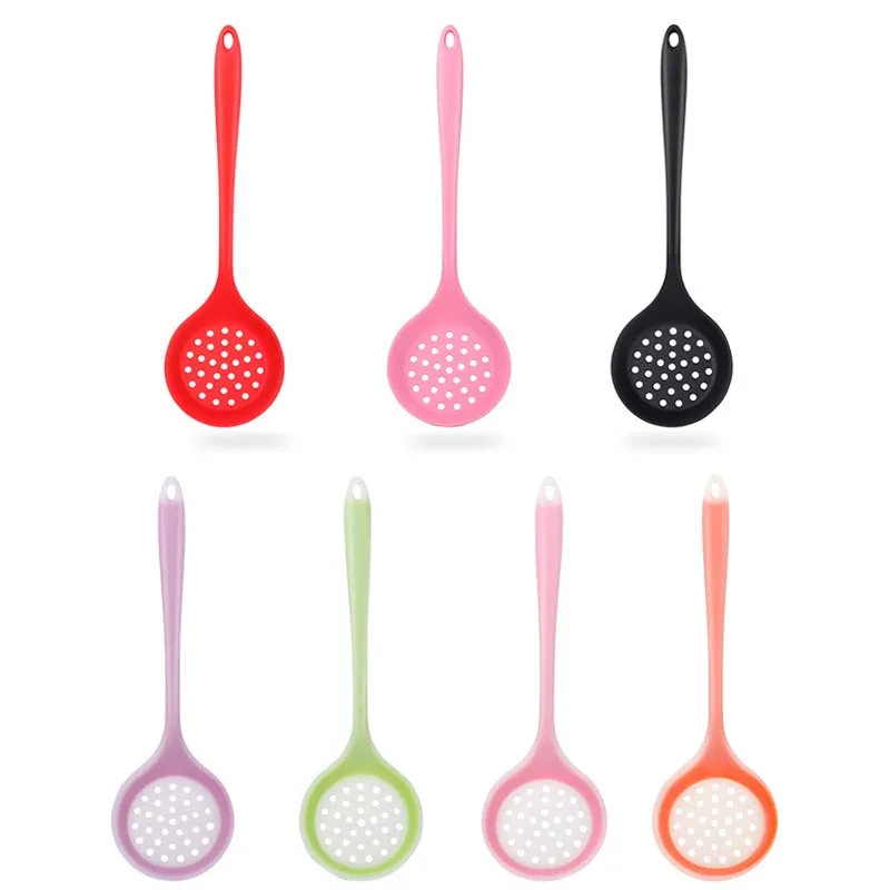 

1Pcs Kitchen Tool Durable Heat Resistant Non-Stick Cooking Silicone Filter Spoon Strainer Colander Long Handle