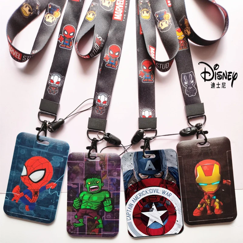

New Disney Anime The Avengers Spiderman Ironman Hulk Pvc Card Cover Student Campus Card Hanging Bag Card Holder Lanyard Toys