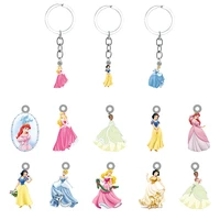 disney cartoon princesses epoxy resin keychain bag car animation pattern pendant jewelry girls women gifts keyring fashion fgz42