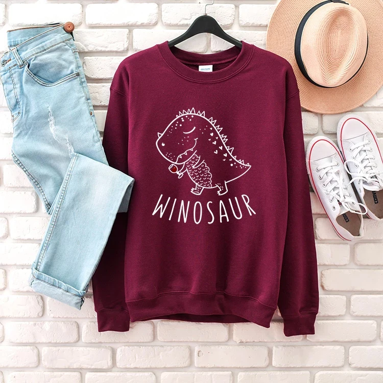 Winosaur Свитшот унисекс с круглым вырезом смешные подарки винного динозавра