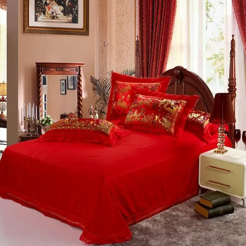 48 Duvet Cover set Dragon and Phoenix Chinese Red Wedding Bedding Print Modern suits Jacquard Bedclothes 4pcs/2pcs | Дом и сад
