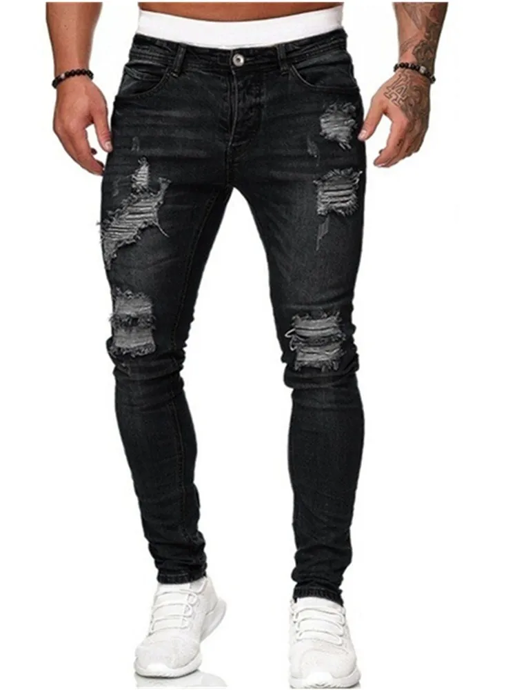 

2019 Men Stylish Ripped Jeans Pants Biker Slim Straight Hip Hop Frayed Denim Trousers New Fashion Skinny Jeans