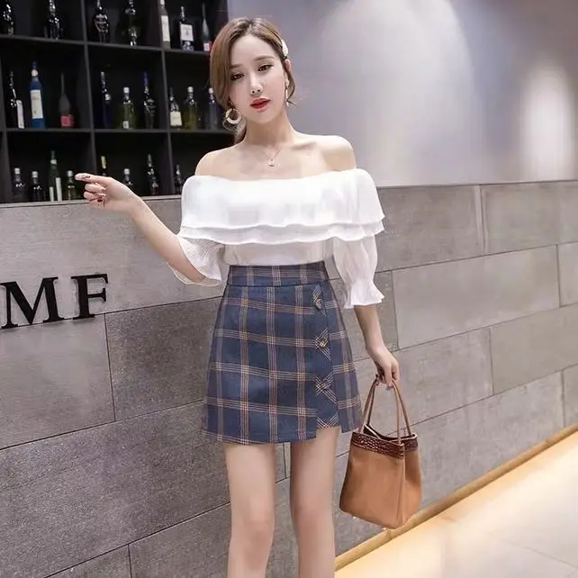 

Plaid Short Skirt for Women Autumn and Winter Irregular High Waist A- Line Woman Skirts Faldas Jupe