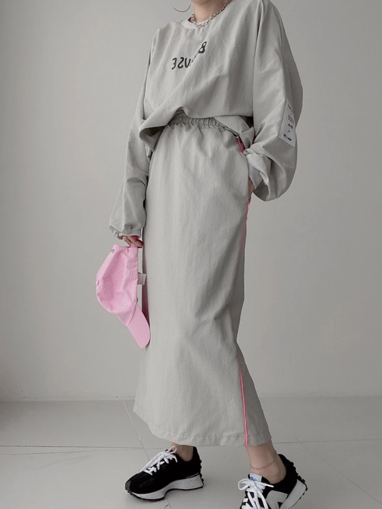 Spring Women Tracksuit Hoodies 2 Piece Sets Chic Pullover Loose Casual Sweatershirt &amp High Waist Split Skirt Suit |