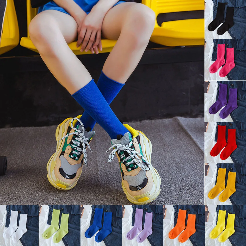 Однотонные женские носки Harajuku Осенние повседневные для девочек зимние корейские