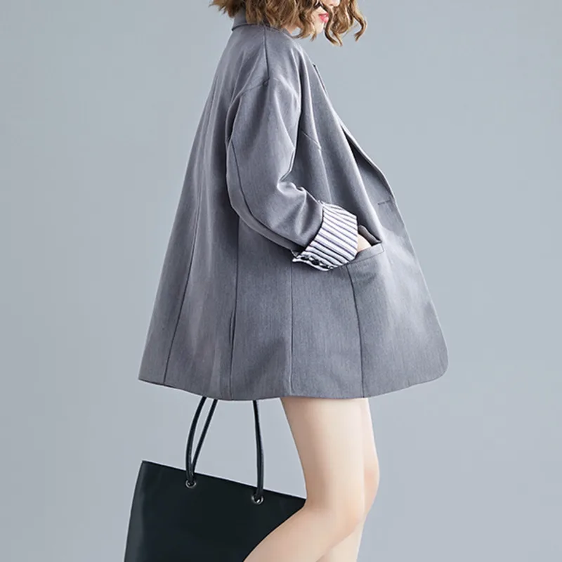 

IEQJ Large Loose Casual Blazer Coat Women Long Sleeve V-neck Collar Medium Length Suit casual New Fashion Tide 2020 Autumn GD421