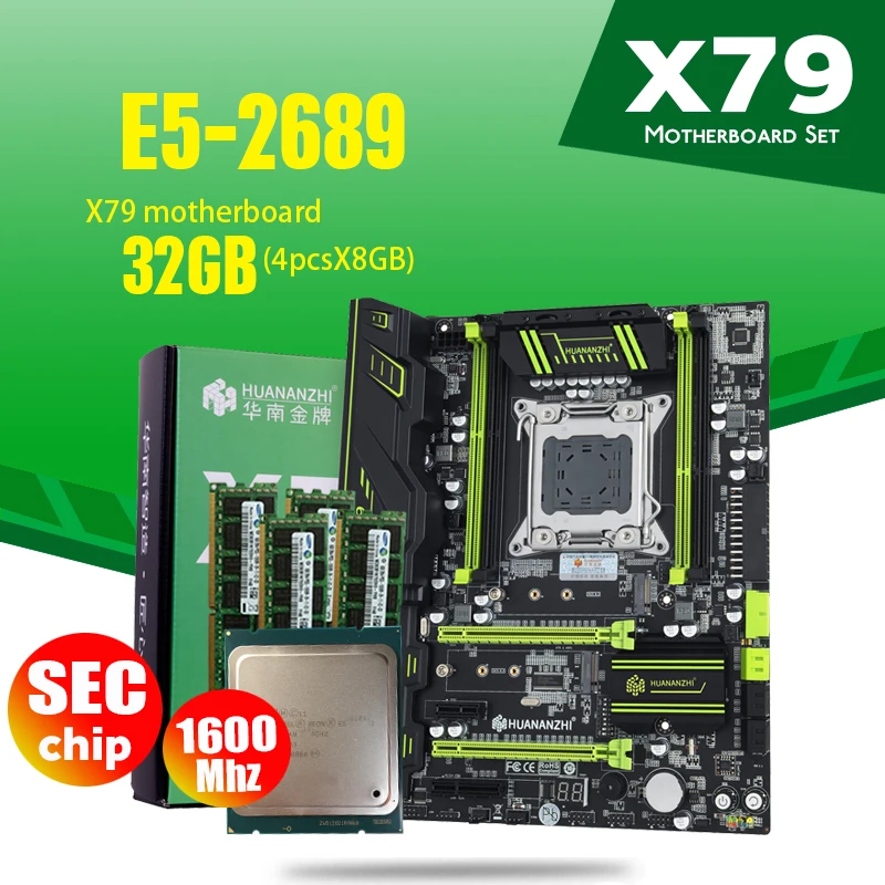 Материнская плата HUANANZHI X79 LGA2011 ATX Combos E5 2689 ЦПУ 4 шт. x 8 ГБ = 32 DDR3 ОЗУ 1600 МГц PC3 12800R PCI E NVME