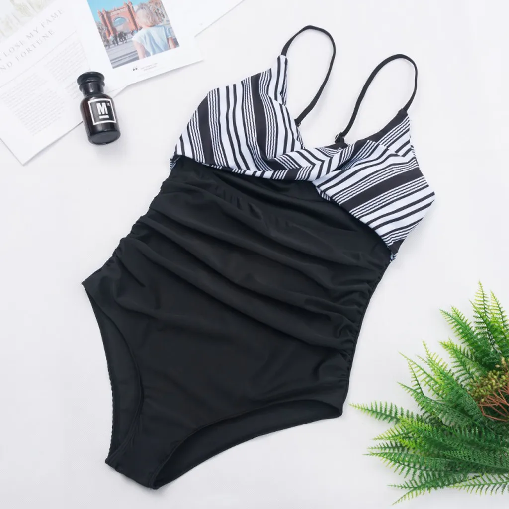 Цельный женский сексуальный купальник пляжная одежда в полоску с открытой