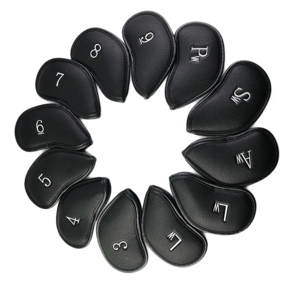 12pcs Black NRC Гольф Железный головной убор изысканный PU толстый из искусственной кожи гольф клуб Железный головной убор аксессуары - Цвет: 12pcs Black
