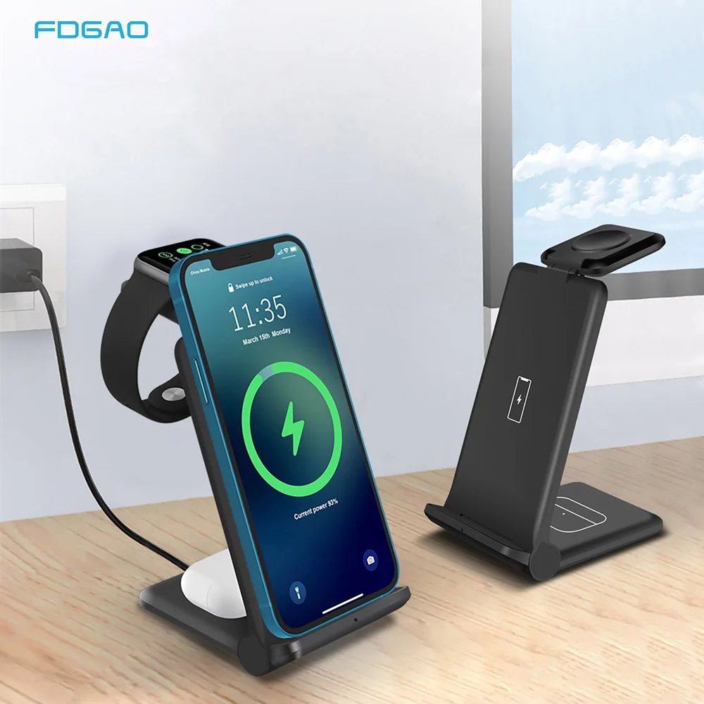 

15W 3 in 1 Wireless Charger Stand Fast Charging Dock Station For iPhone 12 11 XS XR X 8 Airpods Pro For iWatch 6 5 4 3 Chargers