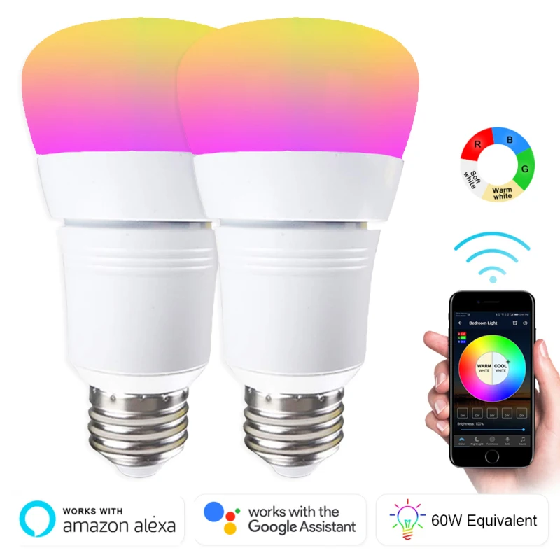 Умный RGB светильник 1/2 шт. 15 Вт Wi Fi лампочка с регулируемой яркостью не требуется