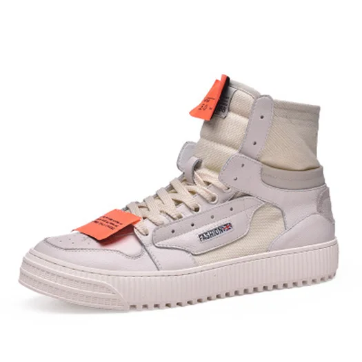 Beige High Top Harajuku/дизайнерские ботинки; ботильоны из парусины на шнуровке; удобные ботинки для тренировок на толстой подошве; кеды на высокой платформе; Мужская Осенняя обувь - Цвет: Beige High Top