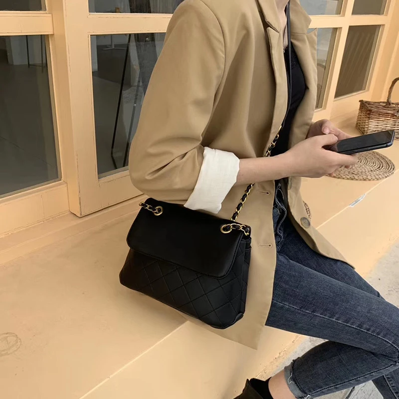 

[EAM] Women New Elegant High Quality PU Leather Flap Personality All-match Crossbody Shoulder Bag Fashion Tide 2021 18A2940