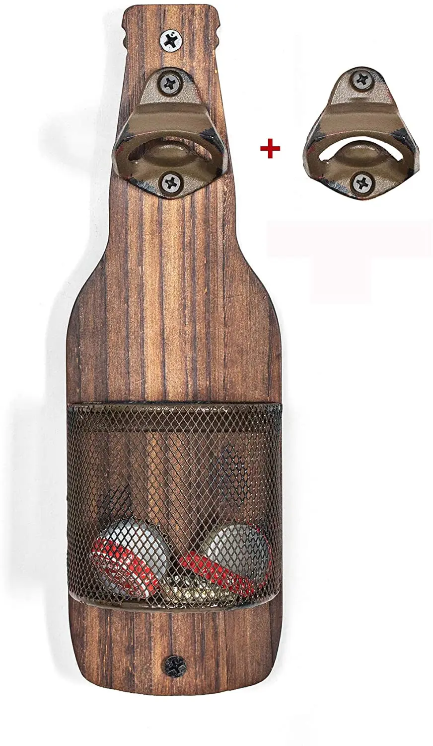 

Beer Corkscrew Vintage Wooden Wall Mounted Bottle Opener with Cap Catcher for Beer Lovers