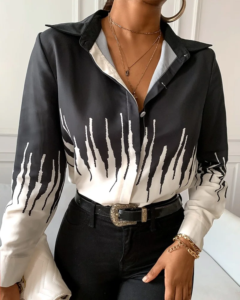 

Colorblock Long Sleeve Casual Shirt Tops for Women