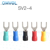 50pcs sv2 4 yellow furcate cable wire connector furcate pre insulating fork spade 1614awg wire crimp terminals sv2 4 sv