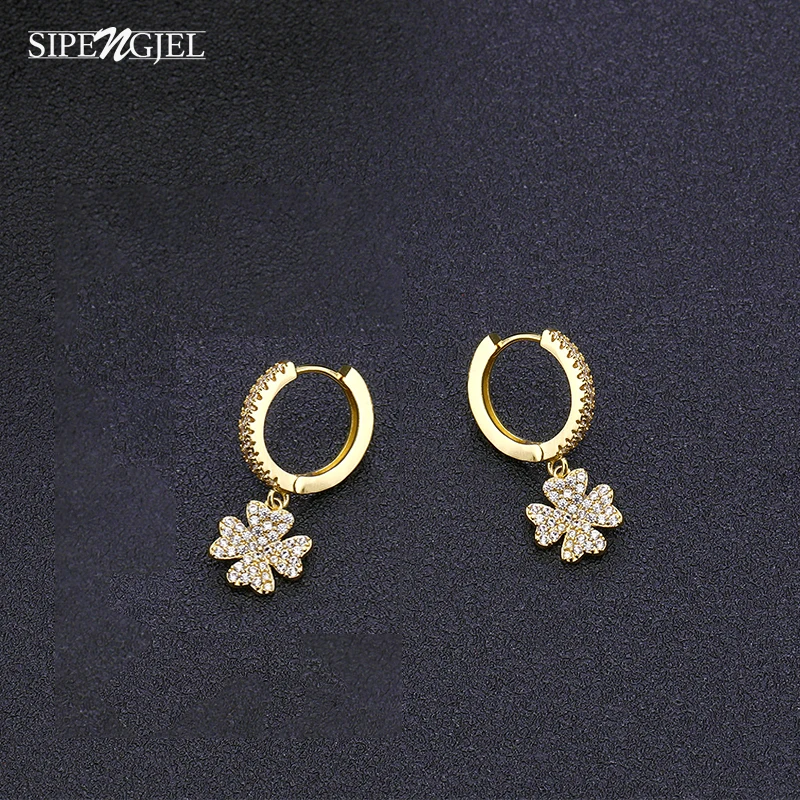 

New Fashion Classic Plant Pendant Earrings Mosaic Cubic Zirconia Good Quality Gold Hoop Earrings For Women Jewelry 2020