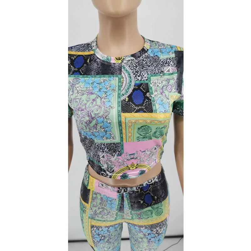 

Spring 2021 Sexy Loose Printing Two-piece Set Short Sleeve T-shirt Crop Top & Leggings Matching Sets Night Club Y2k Clothing