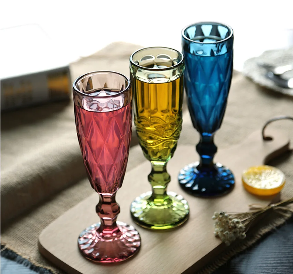 

Vintage Colour Relief Glass Champagne Cup Domestic Beverages Accessories 150 Ml Beverages
