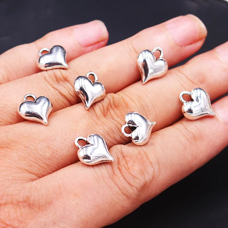30pcs Silver Plated 3D Heart Pendants Retro Bracelet Necklace Metal Accessories DIY Charm Jewelry Crafts Making 13*11mm A135 | Украшения и